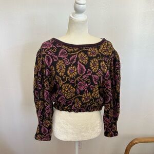 Free People Cropped Floral Jacquard Sweatshirt - Purple & Gold